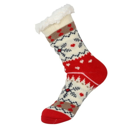 Women Plush Lining Fuzzy Socks Soft Christmas Slipper Socks Stockings J