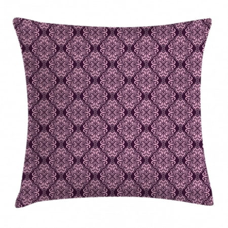Purple Decor Throw Pillow Cushion Cover, Victorian Romantic Damask Floral Oriental Swirl Pattern Artwork Image, Decorative Square Accent Pillow Case, 24 X 24 Inches, Plum and Light Pink, by Ambesonne