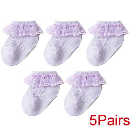 Big Girls Lace Ruffled Comfy Ruffle Socks 5 Pairs L Violet