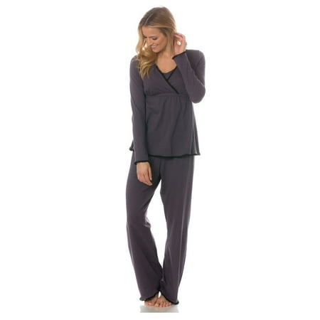 majamas margo long sleeved nursing pajama set #12-9902 large black
