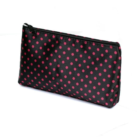 Black Red Polka Dotted Printed Zipper Closure Cosmetic Makeup Pouch Bag for Women