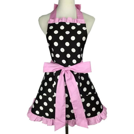 

Cute Apron Retro Polka Dot Aprons with Pockets Adjustable Kitchen Aprons for Women Girls Waitress Chef Mother s Day Gift（big dot pink lace）