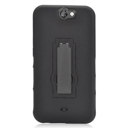 Insten Symbiosis Skin Hybrid Rubber Hard Cover Case w/stand For HTC One A9 - Black