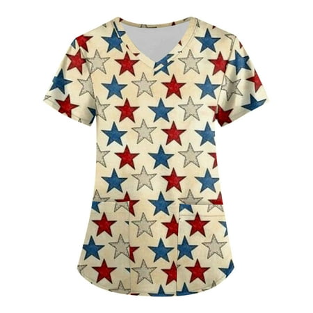 Black Scrub Tops For Women Fitted Short Sleeve V-Neck Independence Day Patterned Working Blouse Tops With Pockets
Black Scrub Tops For Women Fitted Short Sleeve V-Neck Independence Day Patterned Working Blouse Tops With Pockets