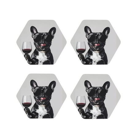 Coasters Set of 4 - Cool French Bulldog Wine Drink Coasters for Tabletop Protection Leather Coasters for Living Room Decor and Housewarming Gift Hexagon
Coasters Set of 4 - Cool French Bulldog Wine Drink Coasters for Tabletop Protection Leather Coasters for Living Room Decor and Housewarming Gift Hexagon