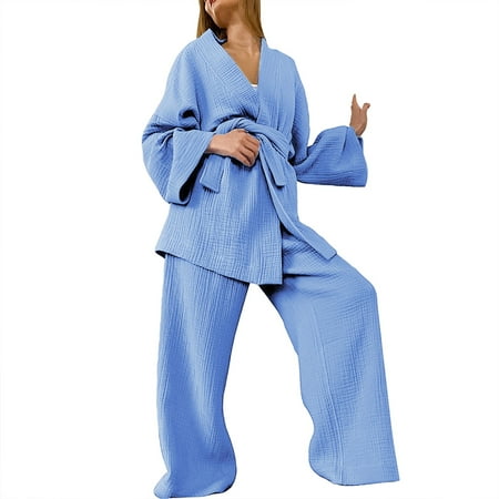Cathalem Ladies Spring And Autumn Solid Color Fashion Long Sleeve Slacks Crepe Ladies Solid Color Nightgown Home Clothes Dark Blue S
Cathalem Ladies Spring And Autumn Solid Color Fashion Long Sleeve Slacks Crepe Ladies Solid Color Nightgown Home Clothes Dark Blue S