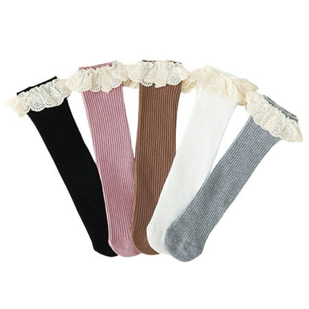 Baby Girls Socks Kids Knee High Socks Lace Cotton Midi Stockings