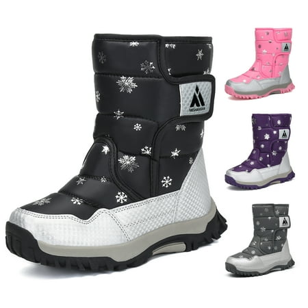 Mishansha Girls Boys Waterproof Snow Boots,Black 1 Litter kid