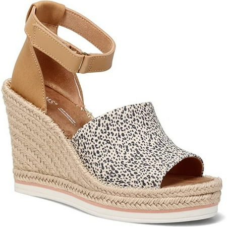 Toms Womens Marisol Leopard Print Leather Wedge Sandals