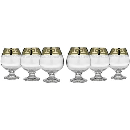 

Crystal Goose 13.5 Oz. Brandy Glasses with Gold Rim Scotch Whiskey Bourbon Snifters on a Stem Wedding Drinkware Gift Box Set of 6