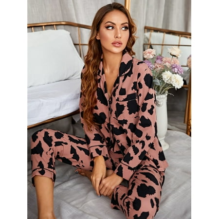 FridayIn Sweet Suit collar Leopard Female Pajama