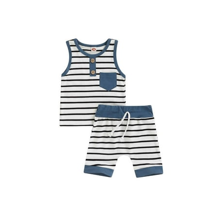 Bebiullo Newborn Infant Baby Boy Summer Clothes Stripe Sleeveless Vest Tops+Shorts Casual Outfits Blue 18-24 Months
Bebiullo Newborn Infant Baby Boy Summer Clothes Stripe Sleeveless Vest Tops+Shorts Casual Outfits Blue 18-24 Months
