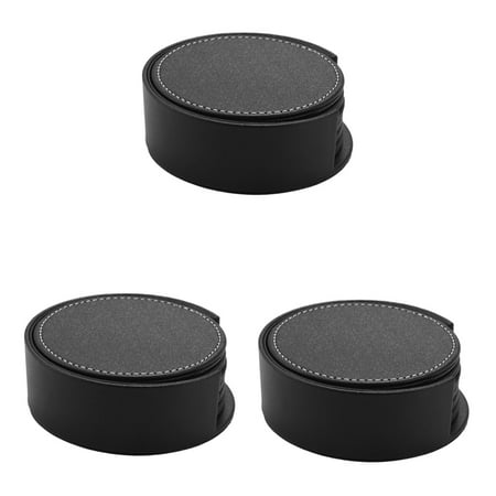 18x Leather Drink Coasters Round Cup Mat Pad for Use Black