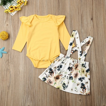 Jamnang Baby Girl s 2Pcs Clothes Set Solid Color Ruffled Long Sleeve Romper with Flower Print Suspender Skirt
Jamnang Baby Girl s 2Pcs Clothes Set Solid Color Ruffled Long Sleeve Romper with Flower Print Suspender Skirt