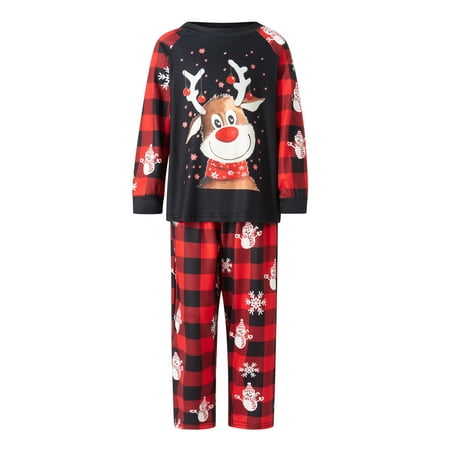 MERSARIPHY Christmas Family Matching Pajamas Set Long Sleeve Elk Print Tops + Snowman Print Pants