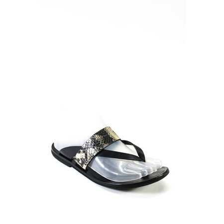 Pre-owned|Vince Womens Faux Snakeskin Leather Flip Flop Sandals Black Size 37 7
