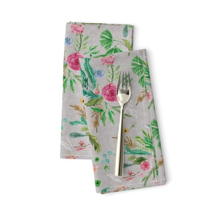 Jungle Floral Pink Green Vintage Cotton Dinner Napkins by Roostery Set of 2
