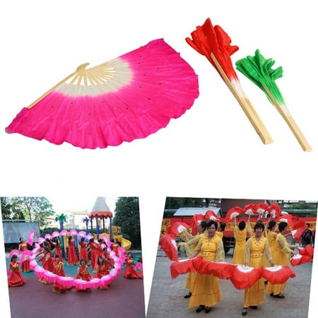 Chinese Silk Folding Fan Belly Dance Costume Veils Fans for Women (Red)