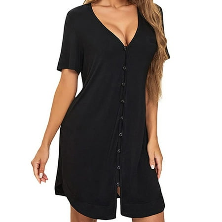 Voguele Ladies Nightgowns Solid Color Sleep Dress Short Sleeve Night Gowns Nightdress Sleepwear Soft Pajama Black XXL
Voguele Ladies Nightgowns Solid Color Sleep Dress Short Sleeve Night Gowns Nightdress Sleepwear Soft Pajama Black XXL