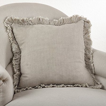 Fennco Styles 20-inch Ruffled Linen Down Filled Throw Pillow, 4 Colors (Natural)