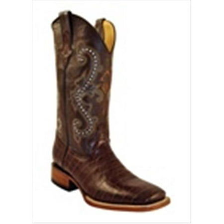 Mens Print Belly Gator Square Toe Boots - Chocolate 9D