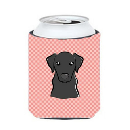 Checkerboard Pink Black Labrador Can Or Bottle Hugger 12 Oz.