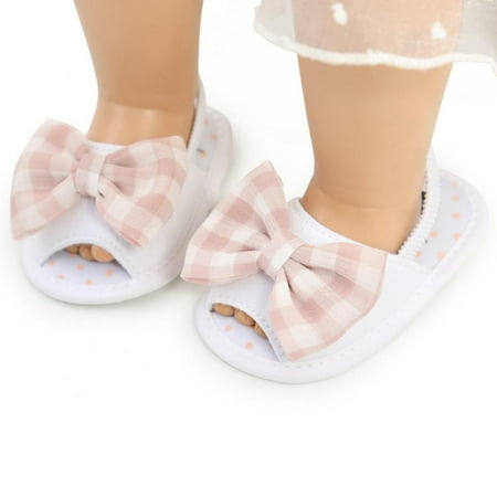 Baby Girls Sandals Newborn Prewalker Soft Anti-Slip Sole Fashion Lattice Bow Sandals Summer Casual Beach Shoes