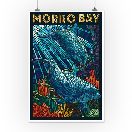 Morro Bay, California - Dolphins - Mosaic - Lantern Press Poster (12x18 Art Print, Wall Decor Travel Poster)