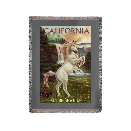 California - Unicorn - I Believe - Lantern Press Artwork (60x80 Woven Chenille Yarn Blanket)