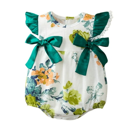 DNDKILG Newborn Infant Baby Toddler Bowknot Floral Romper for Girl Summer Flutter Sleeve Sleeveless Jumpsuit Green 0-18M
DNDKILG Newborn Infant Baby Toddler Bowknot Floral Romper for Girl Summer Flutter Sleeve Sleeveless Jumpsuit Green 0-18M