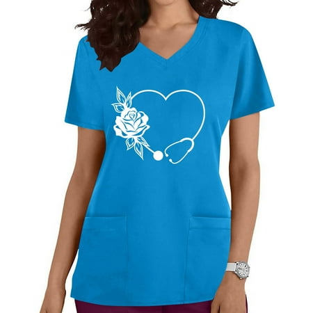 wo-fusoul Summer Savings Clearance! Womens Plus Size Scrubs Tops Short-Sleeve Nurse Uniform V Neck Working Uniform Cute Floral Printed T-Shirts Casual Blounce w/Pockets
wo-fusoul Summer Savings Clearance! Womens Plus Size Scrubs Tops Short-Sleeve Nurse Uniform V Neck Working Uniform Cute Floral Printed T-Shirts Casual Blounce w/Pockets