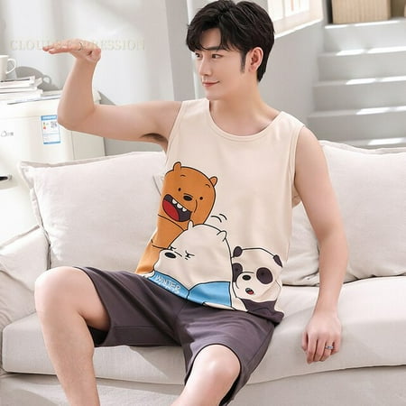 QWZNDZGR Summer Knitted Cotton Cartoon Duck Mens Pajama Sets Men s Sleep&Lounge Sleeveless Shorts Pants Couple Pajamas Fashion Homewear
QWZNDZGR Summer Knitted Cotton Cartoon Duck Mens Pajama Sets Men s Sleep&Lounge Sleeveless Shorts Pants Couple Pajamas Fashion Homewear