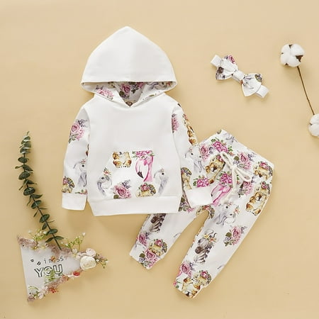 Newborn Baby Boy Girl 0-18M Hooded Pocket Sweatshirt Tops+Long Pants Outfits Clothes