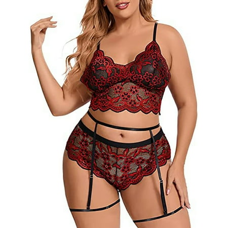QWERTYU Womens Bralette Plus Size Lingerie Lace Sexy Lingerie Set Teddy Babydoll Bra and Panty Sets with Garter Red 2XL
QWERTYU Womens Bralette Plus Size Lingerie Lace Sexy Lingerie Set Teddy Babydoll Bra and Panty Sets with Garter Red 2XL