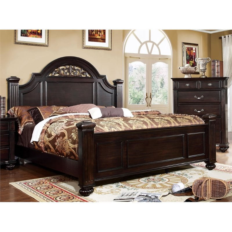 Furniture Of America Damos Solid Wood Queen Panel Bed In Dark Walnut