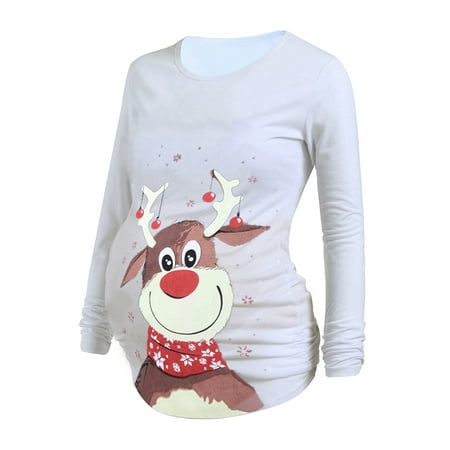 LilyLLL Womens Christmas Funny Print Long Sleeve Maternity Bump Top T-shirt
