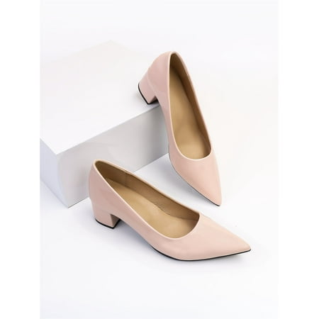 Point Toe Chunky Heeled Court Pumps Women‘s Footwear