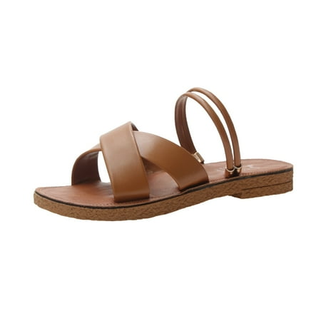 iOPQO Women s sandals Flat Women s Sandals Spring Summer And Beach Shoes Fashion Women s Sandals Women s Fashion Brown 37
