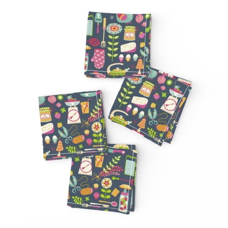 Cocktail Napkins Vintage Kitchen Cooking Baking Food Pink Green Retro Set of 4