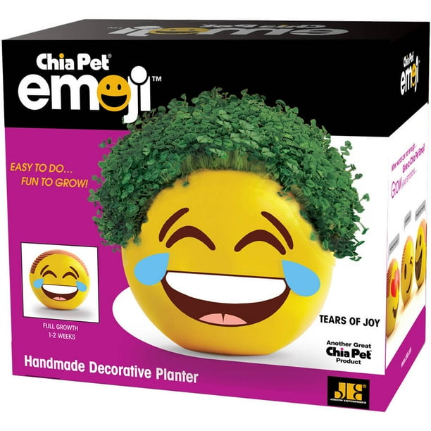 Chia Pet Tears of Joy Emoji Handmade Decorative Pottery Planter, Easy to Do and Fun to Grow, Novelty Gift As Seen on TV