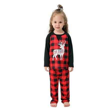 Ehfomius Christmas Family Pajamas Set Tops+Plaid Print Pants/Romper/Dog Collar
