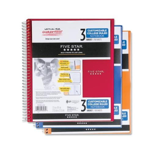 Mead Five Star 5Subject Notebook, Eight Pockets, College Rule, 200