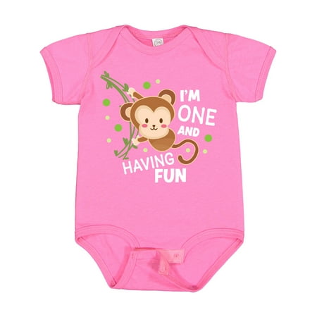 Inktastic I m One and Having Fun with Monkey Gift Baby Boy or Baby Girl Bodysuit