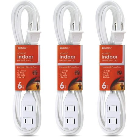 Luxtronic 2-Prong Indoor White Extension Cord 3 Polarized Outlets w/ Safety Sliding Window for Protection 6 FT 16 AWG 125 Volts 3 Pack
Luxtronic 2-Prong Indoor White Extension Cord 3 Polarized Outlets w/ Safety Sliding Window for Protection 6 FT 16 AWG 125 Volts 3 Pack