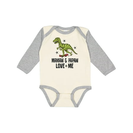 Inktastic Mamaw and Papaw Love Me Dinosaur Gift Baby Boy Long Sleeve Bodysuit