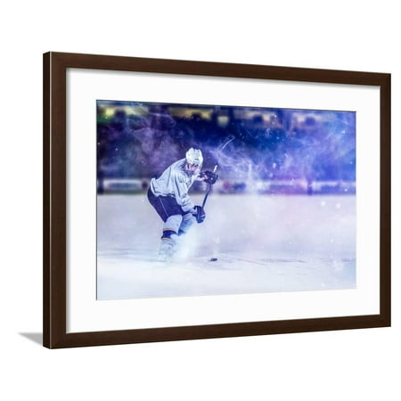 Ice Hockey Player in Action Kicking with Stick Framed Print Wall Art By dotshock