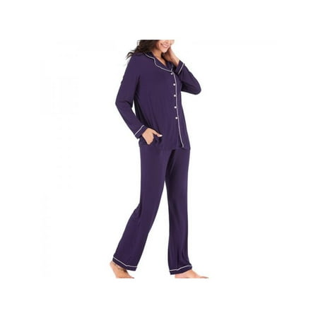 Luxsea 2 Piece Women s V-neck Long Sleeve Trousers With Pocket Button-up Sleepwear Pajamas Suit 
Luxsea 2 Piece Women s V-neck Long Sleeve Trousers With Pocket Button-up Sleepwear Pajamas Suit
