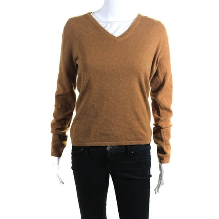 Pre-owned|Faconnable Womens Brown Cashmere Knit V-Neck Long Sleeve Sweater Top Size S