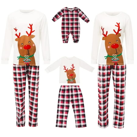 Kupretty Family Christmas Pjs Matching Sets Deer Christmas Matching Jammies for Adults and Kids Holiday Xmas Sleepwear Set