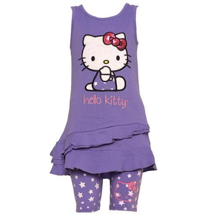Hello Kitty Little Girls Purple Applique Ruffle Top Short Leggings Outfit 8